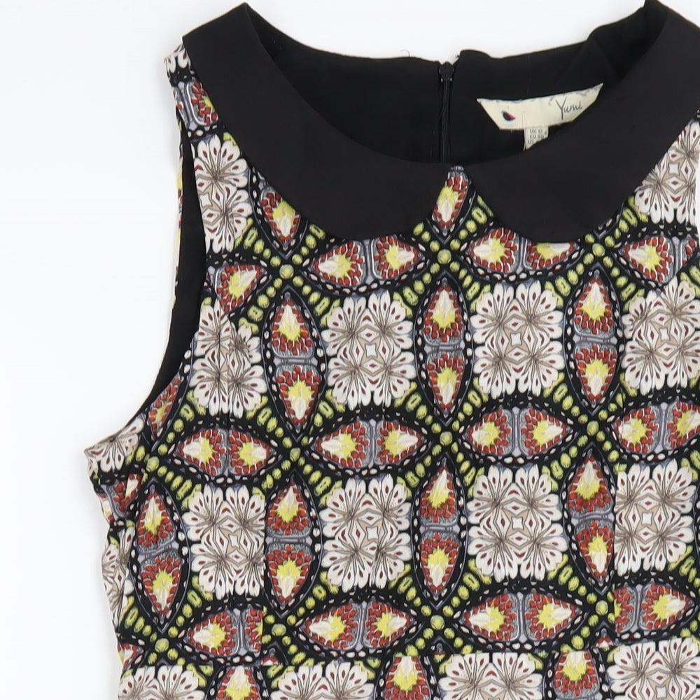 Yumi Womens Multicoloured Geometric Polyester A-Line Size 12 Round Neck Zip