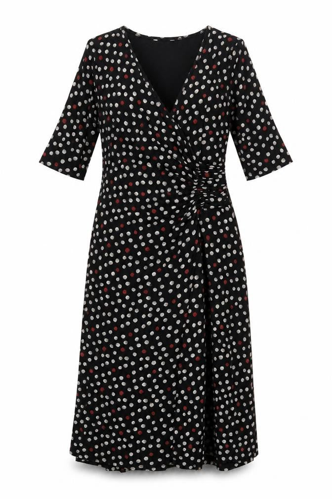 Marks and Spencer Womens Black Polka Dot Viscose A-Line Size 12 V-Neck Pullover