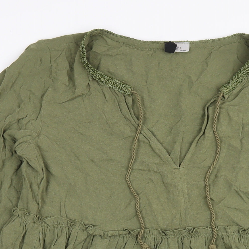 H&M Womens Green Viscose A-Line Size S V-Neck Pullover