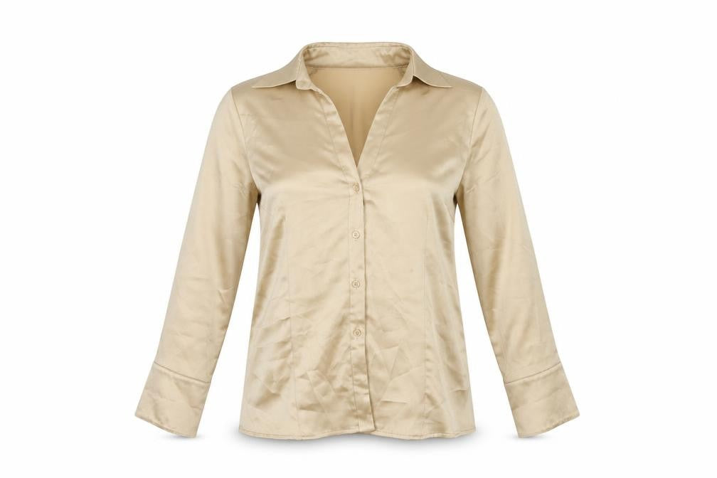Offshoot Womens Gold Polyester Basic Button-Up Size 12 Collared