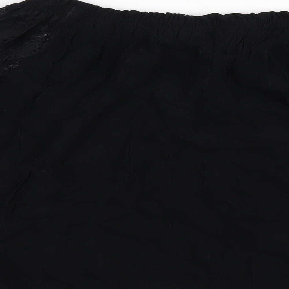 Marks and Spencer Womens Black Viscose Basic T-Shirt Size 10 Boat Neck - Lace Sleeves