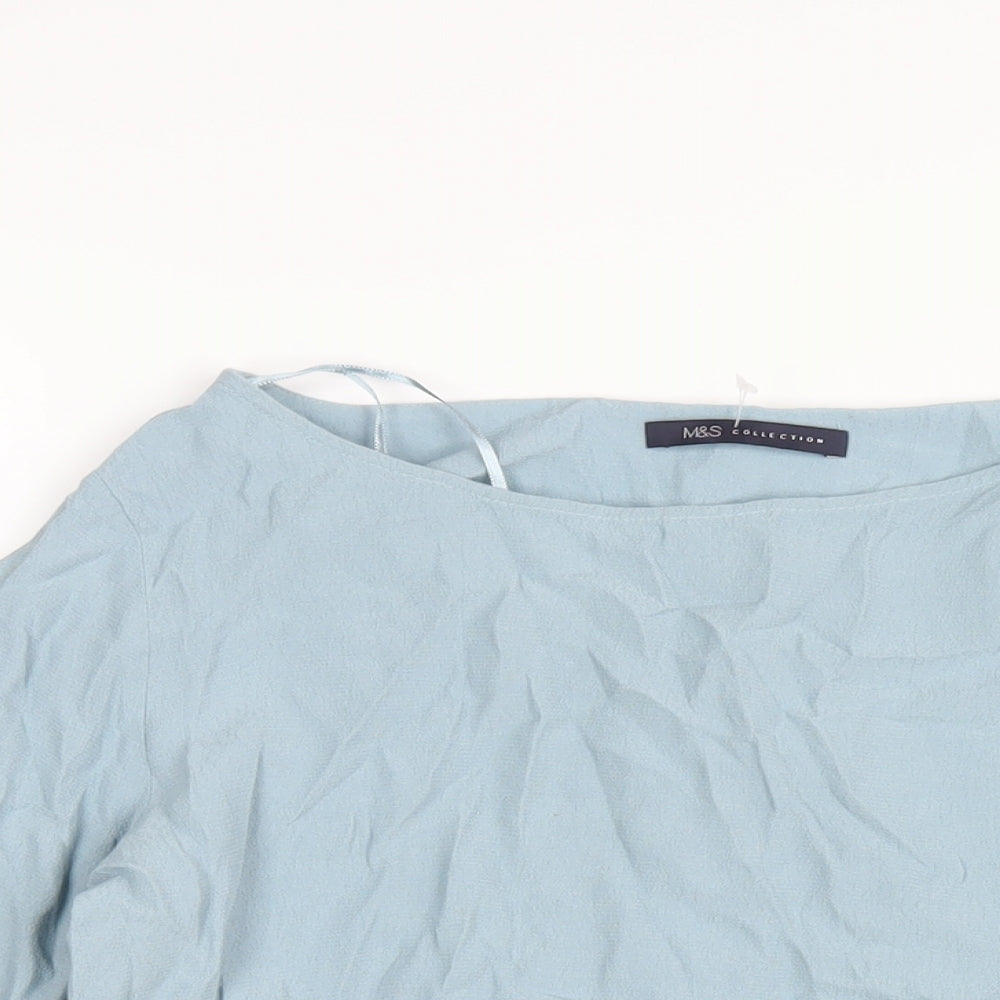 Marks and Spencer Womens Blue Viscose Basic T-Shirt Size 6 Round Neck