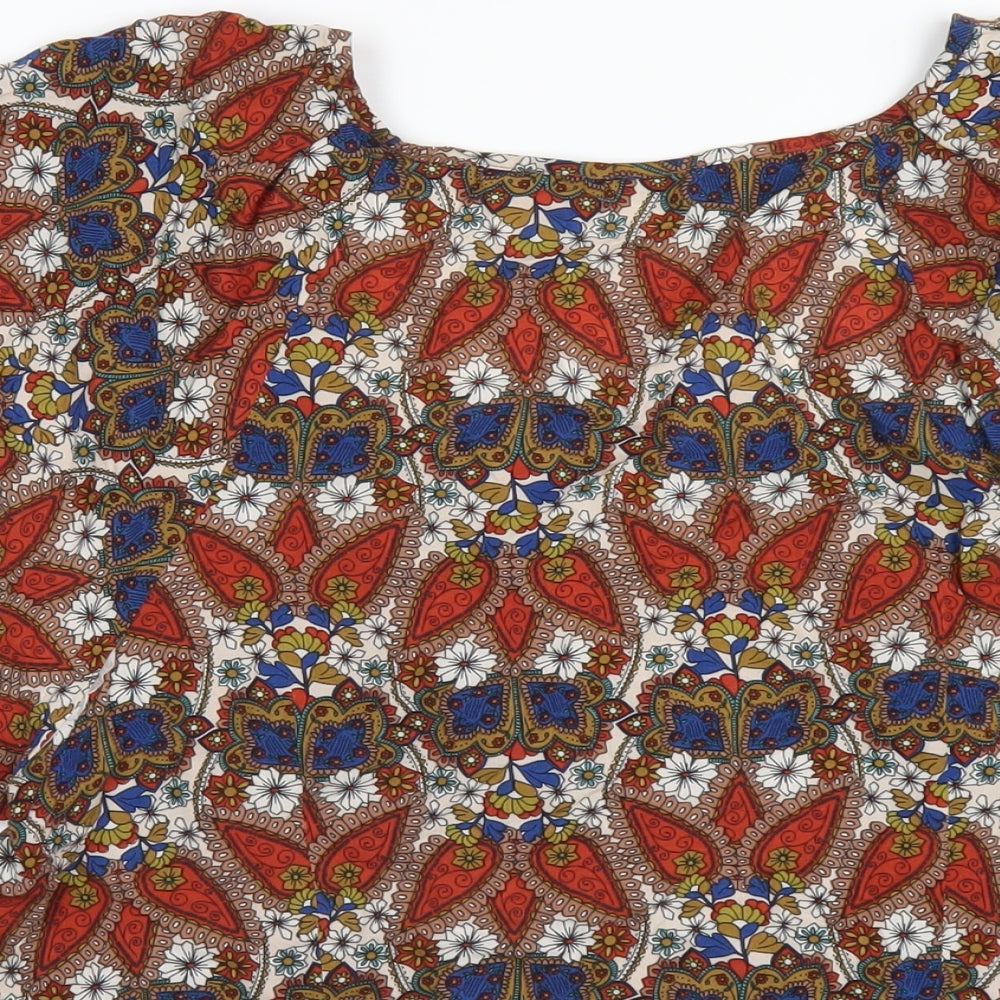 Monsoon Womens Multicoloured Geometric Viscose Basic T-Shirt Size 14 Square Neck