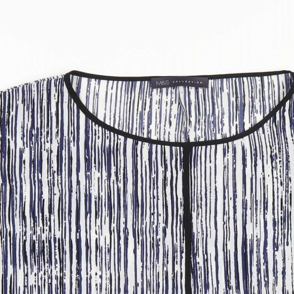 Marks and Spencer Womens Blue Geometric Polyester Basic T-Shirt Size 14 Round Neck