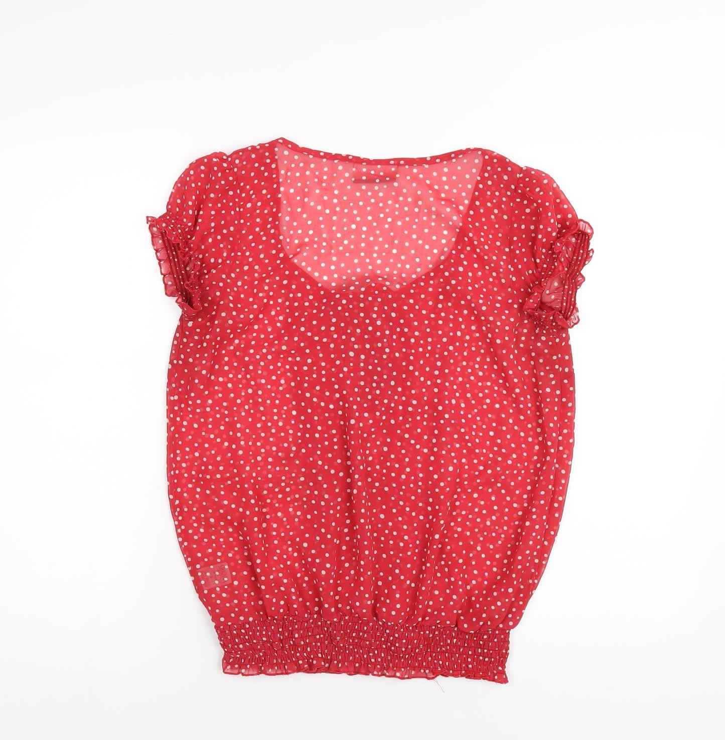 Wallis Womens Red Polka Dot Polyester Basic T-Shirt Size S Scoop Neck