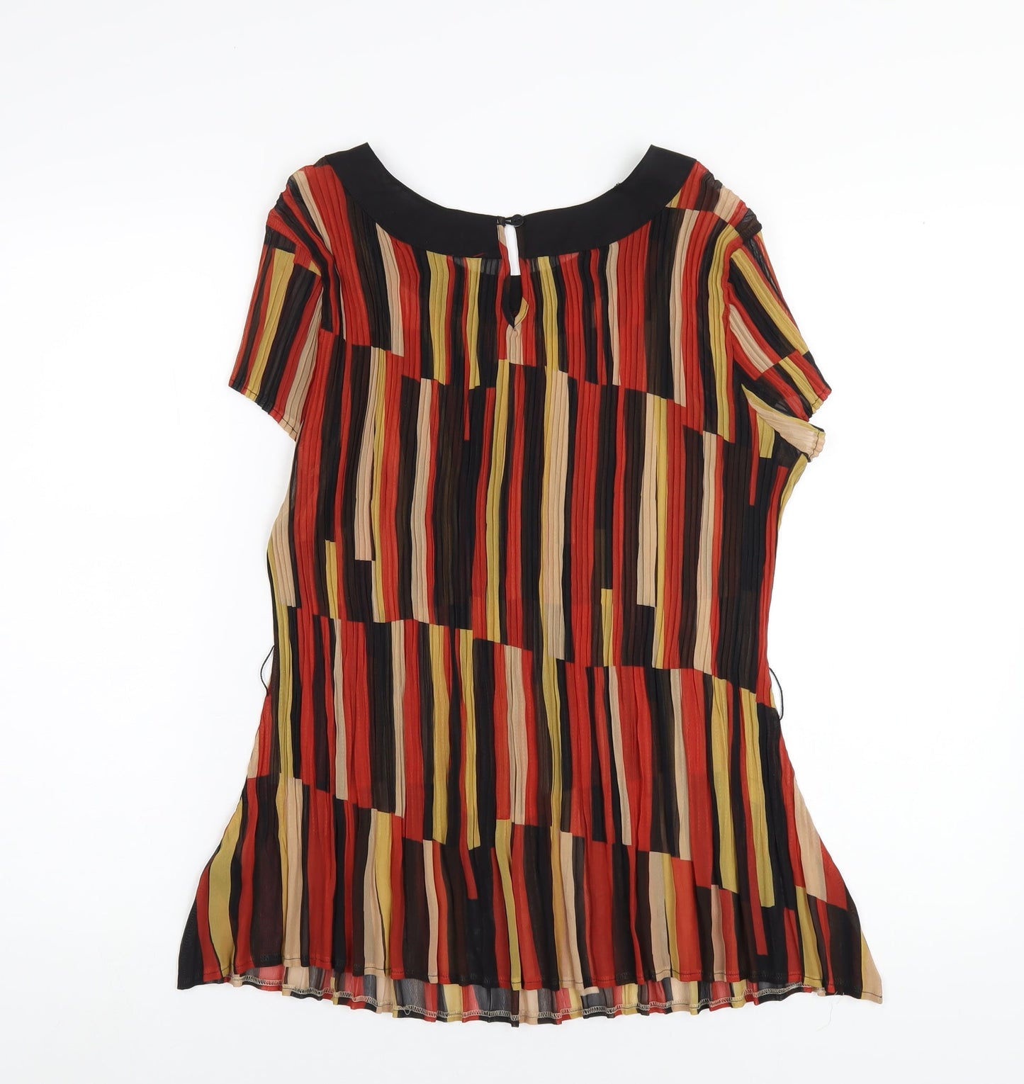 Marks and Spencer Womens Orange Striped Polyester Basic T-Shirt Size 18 Round Neck