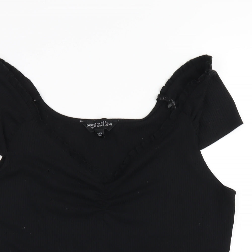 Dorothy Perkins Womens Black Polyester Basic T-Shirt Size 14 Scoop Neck