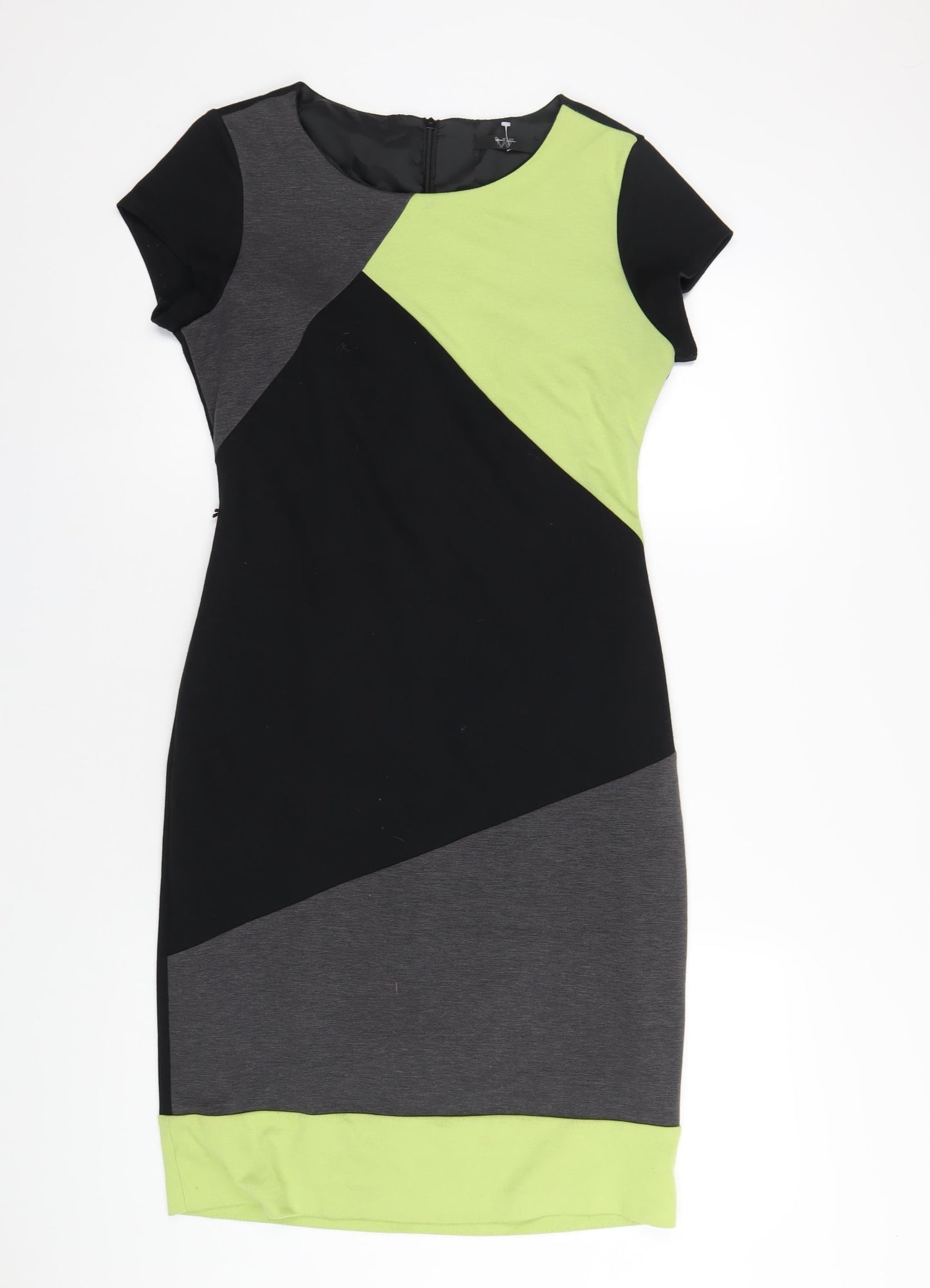BHS Womens Multicoloured Polyester Pencil Dress Size 12 Round Neck Zip