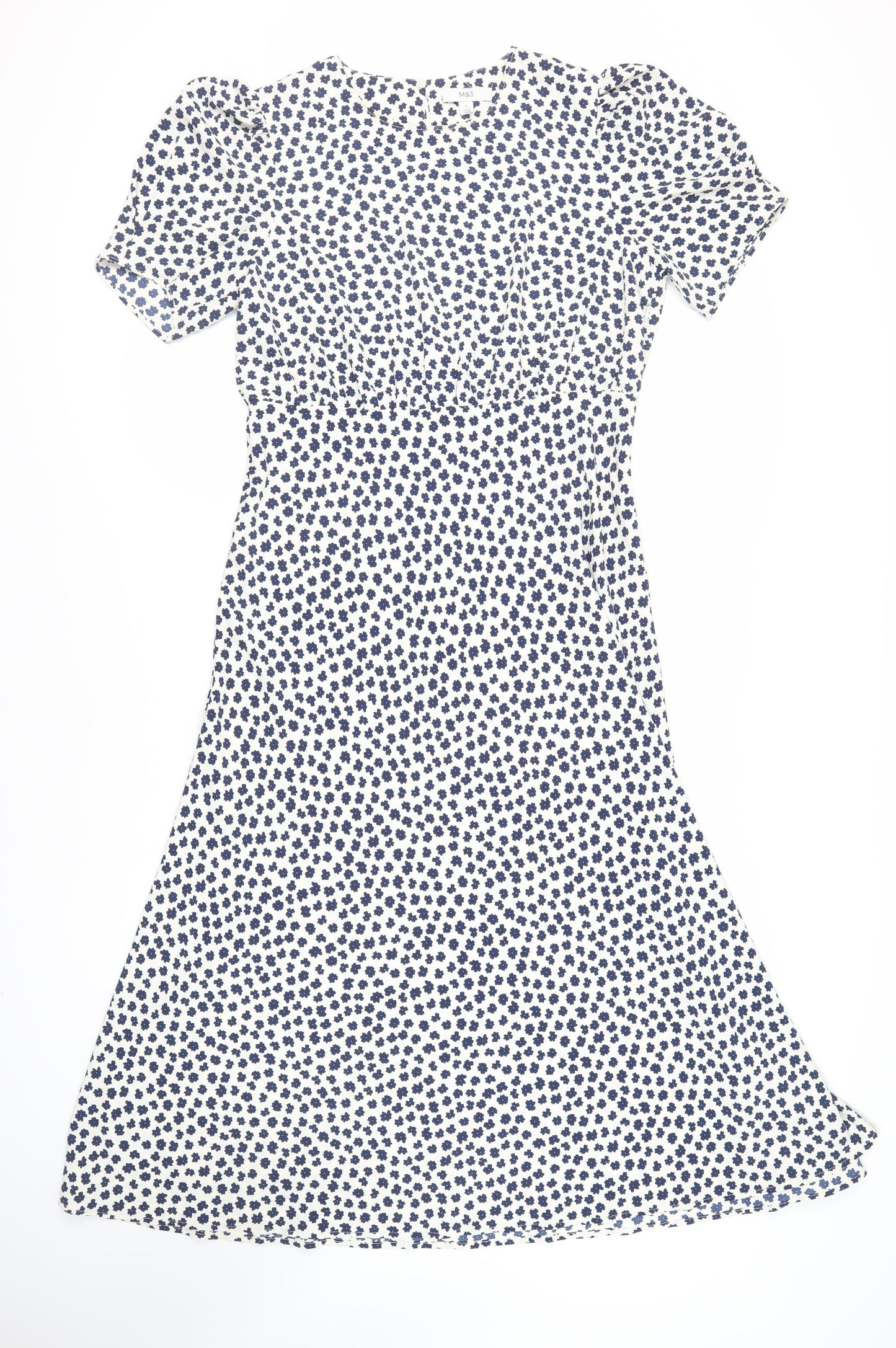 Marks and Spencer Womens Ivory Floral Polyester A-Line Size 16 Round Neck Button