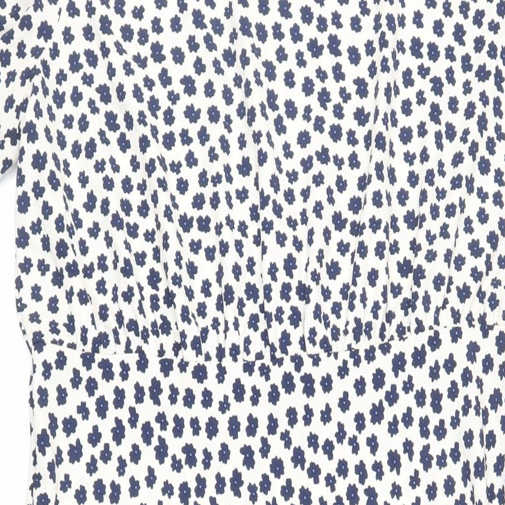 Marks and Spencer Womens Ivory Floral Polyester A-Line Size 16 Round Neck Button
