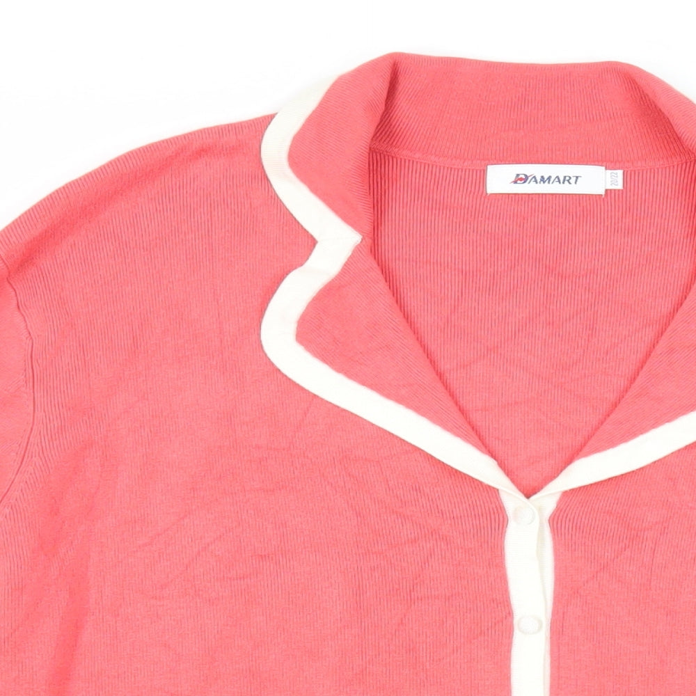 Damart Womens Pink Collared Viscose Cardigan Jumper Size 20 - Pockets
