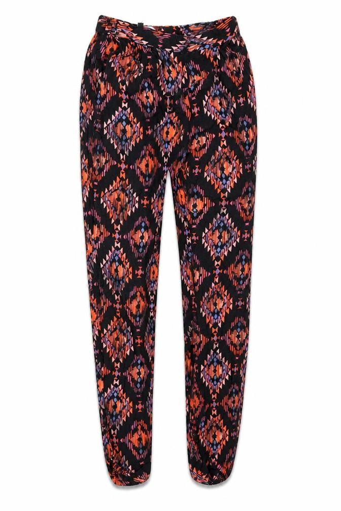 New Look Womens Multicoloured Geometric Viscose Carrot Trousers Size 8 L28 in Regular - Elastic Waist