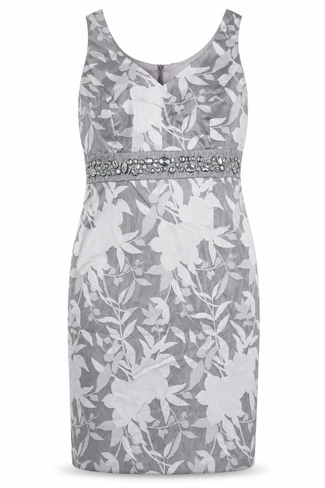 Kaliko Womens Grey Floral Polyester Shirt Dress Size 14 V-Neck Zip