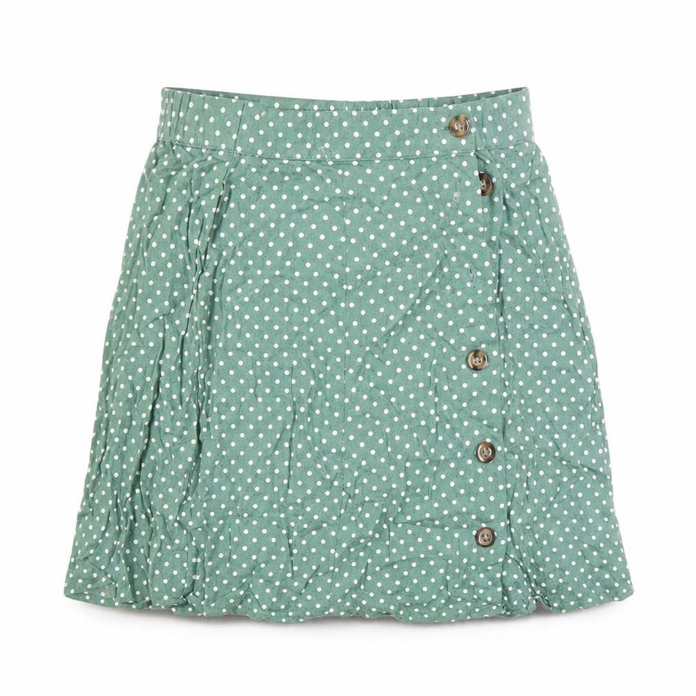 Front view of ASOS women’s multicoloured polka dot viscose mini skirt, size UK 6