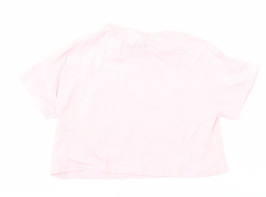 Zara Girls Pink 100% Polyester Cropped T-Shirt Size 9-10 Years Round Neck