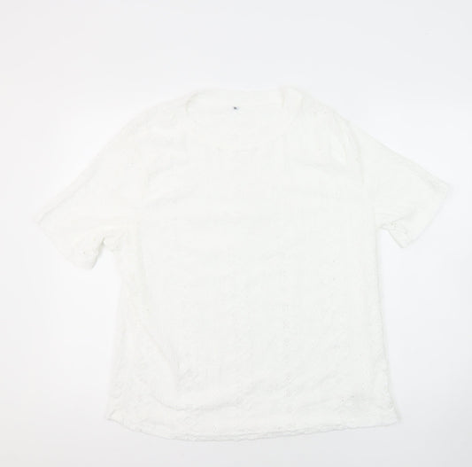 Unbranded Womens White Polyester Tunic Blouse Size XL Round Neck