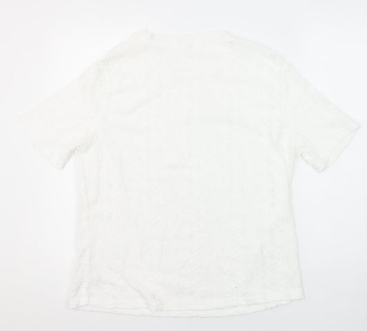 Unbranded Womens White Polyester Tunic Blouse Size XL Round Neck