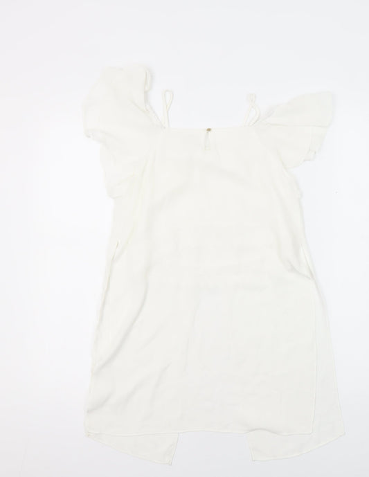 River Island Girls White Polyester Tunic Blouse Size 10 Years Boat Neck
