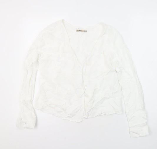 Pull&Bear Womens White Viscose Tunic Blouse Size M Collared