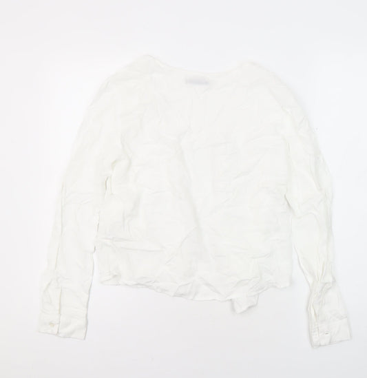 Pull&Bear Womens White Viscose Tunic Blouse Size M Collared