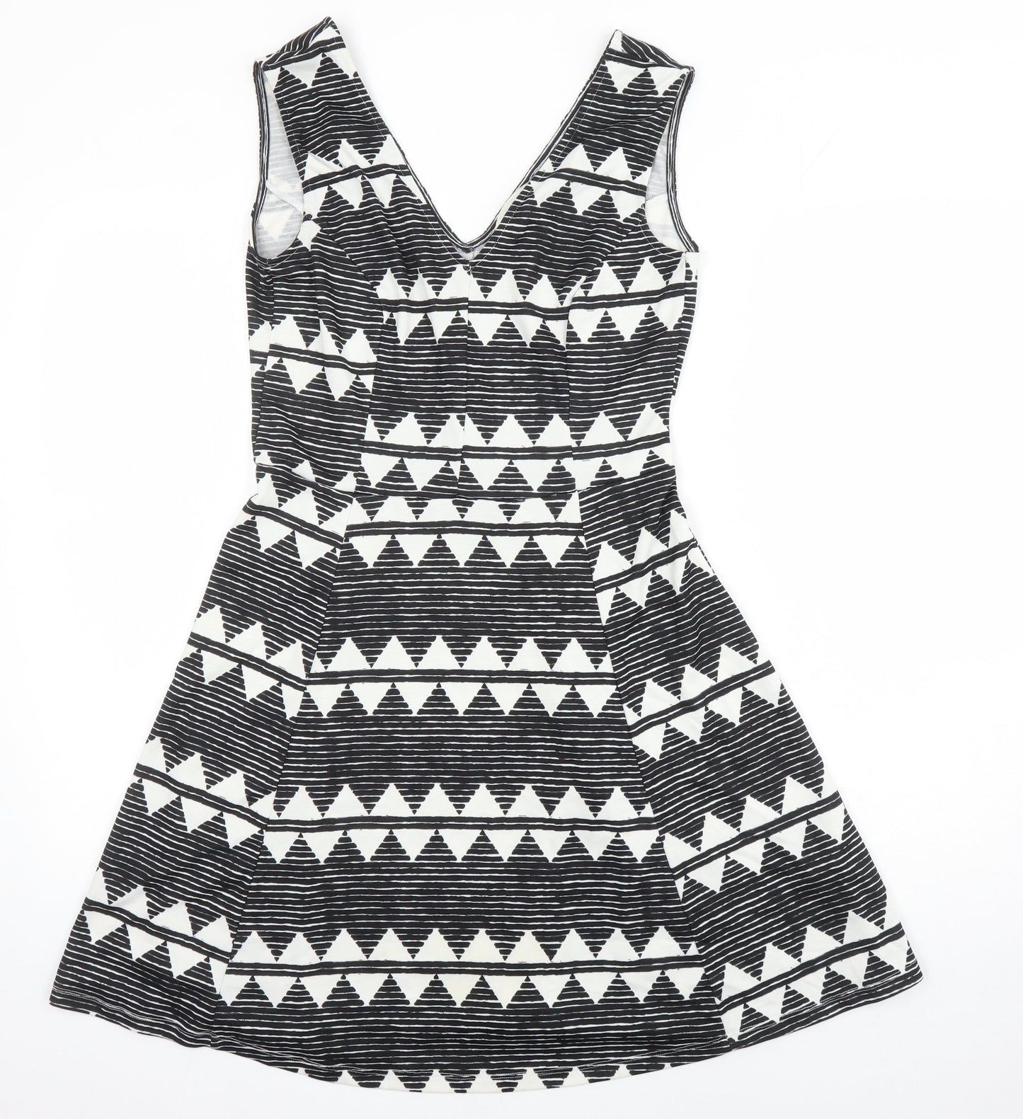 H&M Womens Multicoloured Geometric Polyester A-Line Size M V-Neck