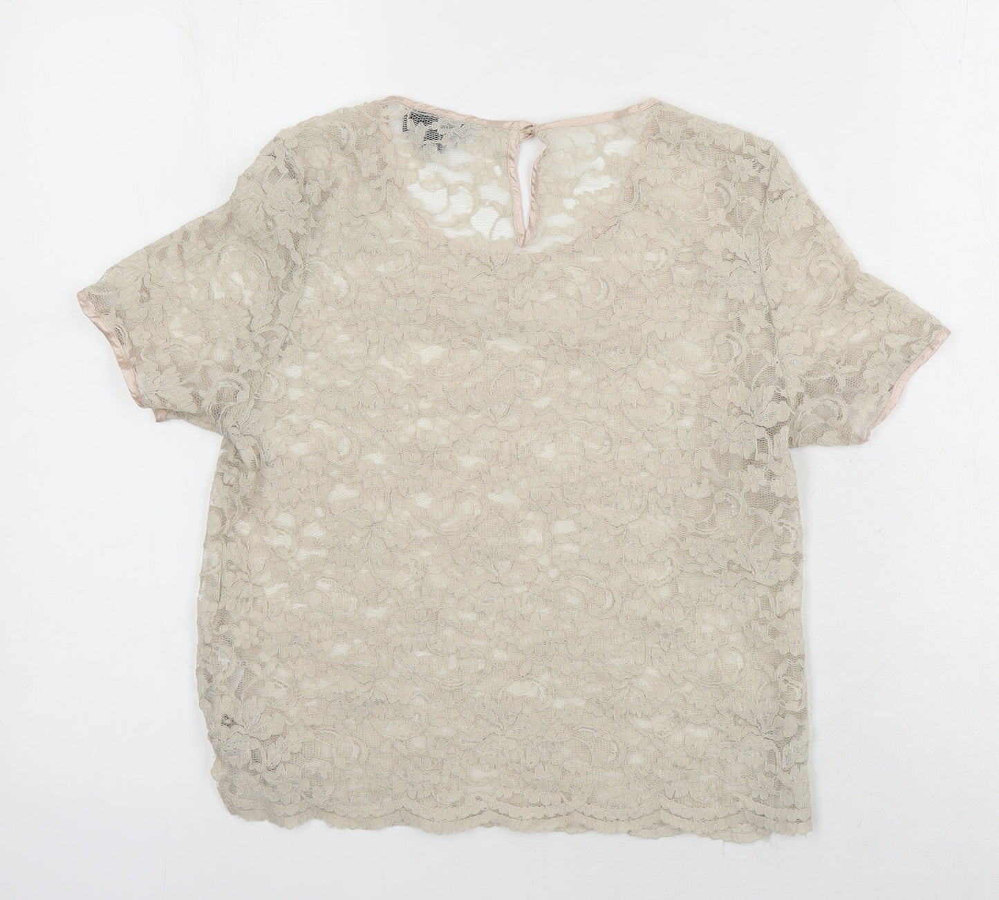 Topshop Womens Beige Nylon Cropped Blouse Size 10 Round Neck