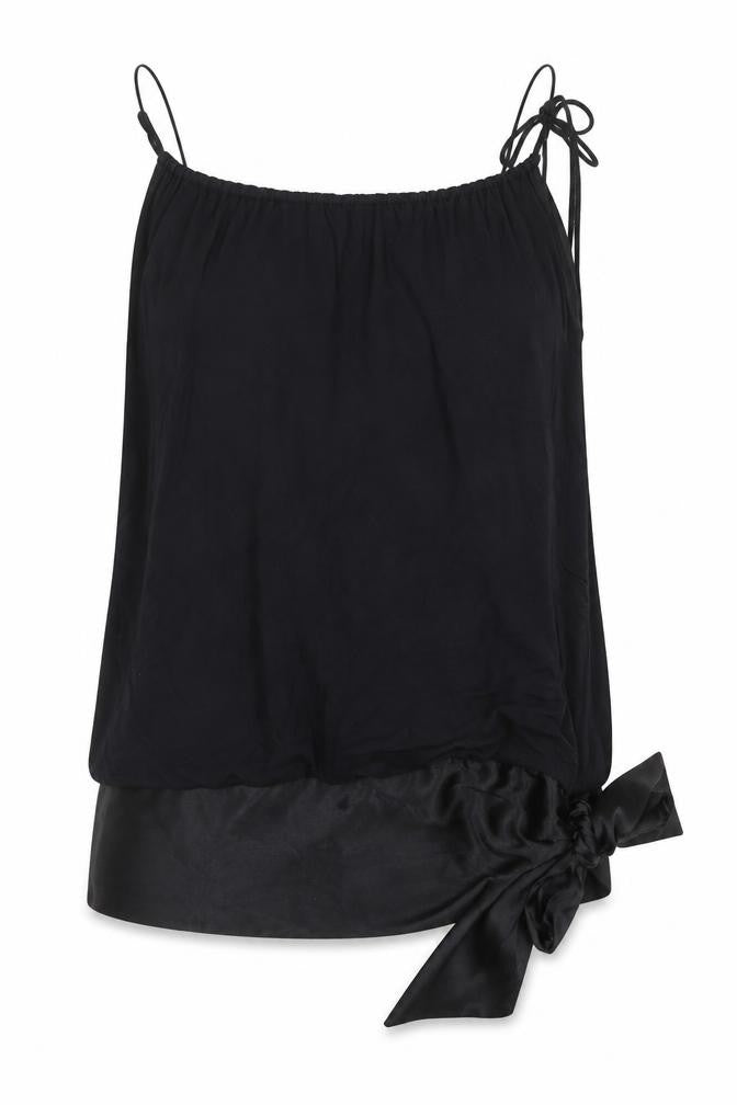 Oasis Womens Black Polyester Tunic Blouse Size 8 Scoop Neck - Bow Detail