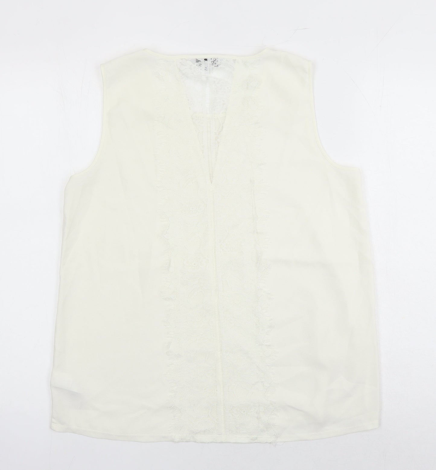 NEXT Womens Ivory Polyester Tunic Blouse Size 14 Round Neck - Lace Detail