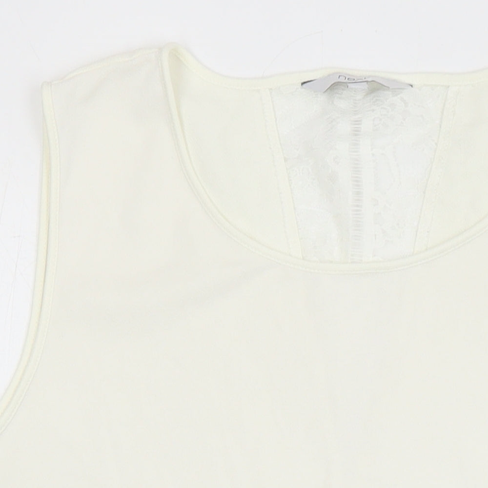NEXT Womens Ivory Polyester Tunic Blouse Size 14 Round Neck - Lace Detail
