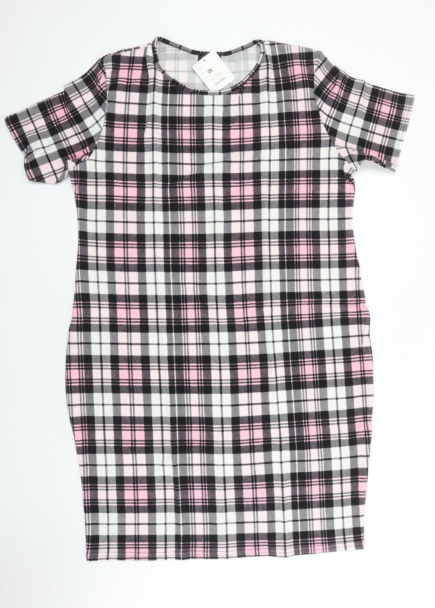 Kaaya Womens Multicoloured Check Polyester Pencil Dress Size 16 Round Neck