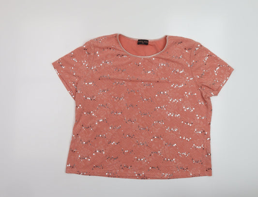 Anna Rose Womens Orange Polyester Basic T-Shirt Size 2XL Crew Neck
