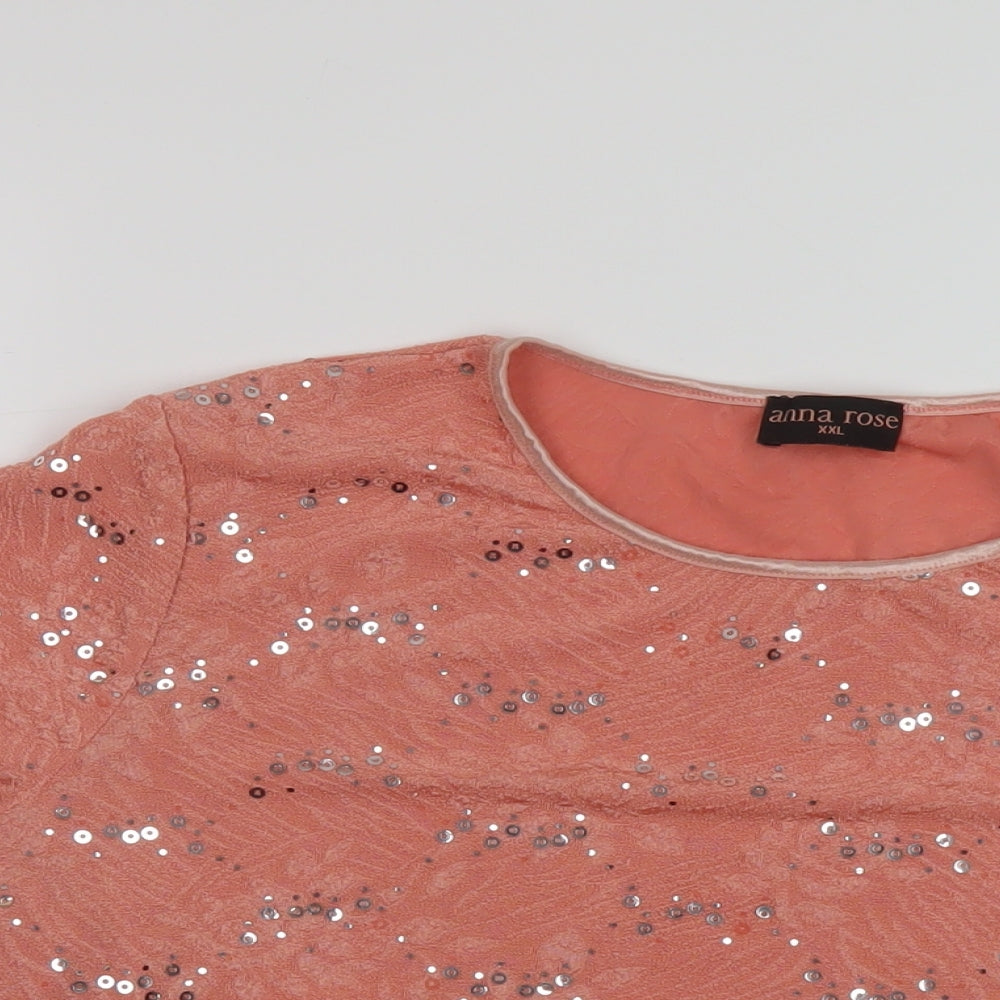 Anna Rose Womens Orange Polyester Basic T-Shirt Size 2XL Crew Neck