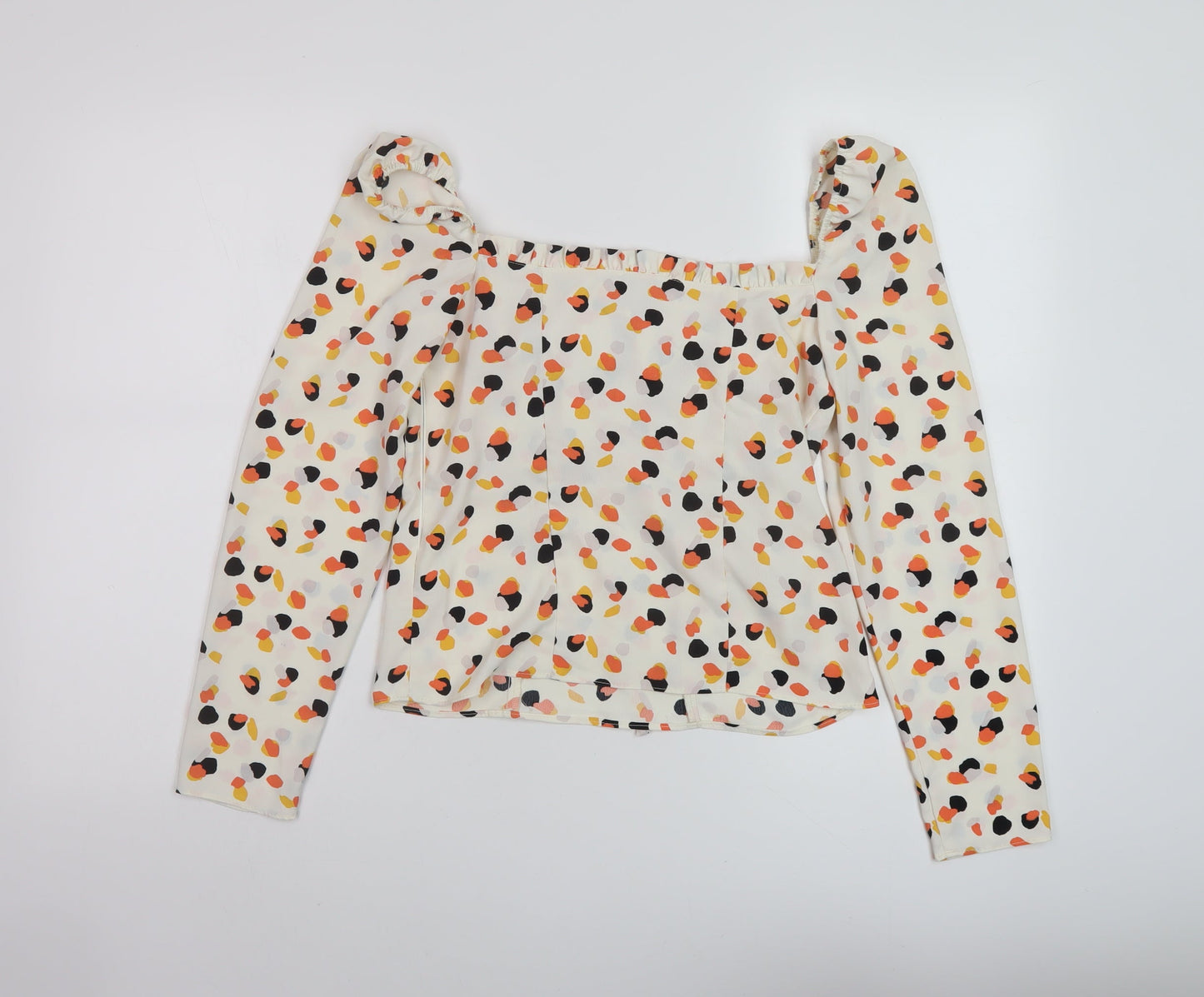 River Island Womens Ivory Geometric Polyester Basic Blouse Size 8 Sweetheart