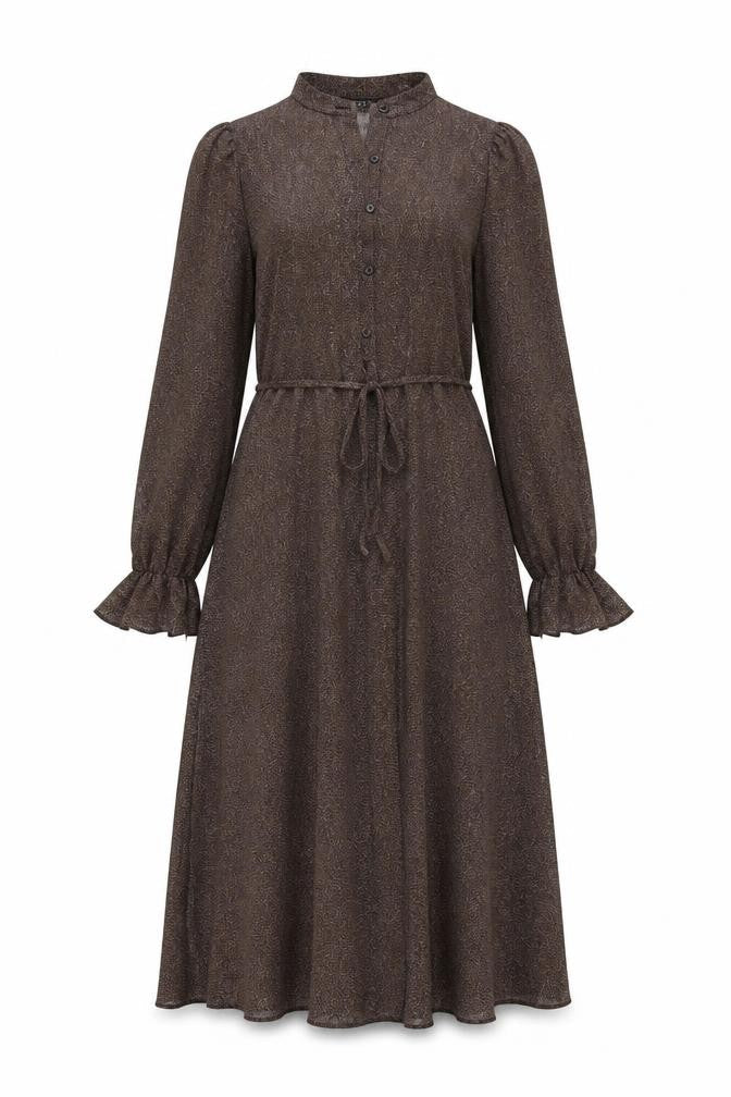 New Look Womens Beige Animal Print Polyester A-Line Size 10 Mock Neck Button
