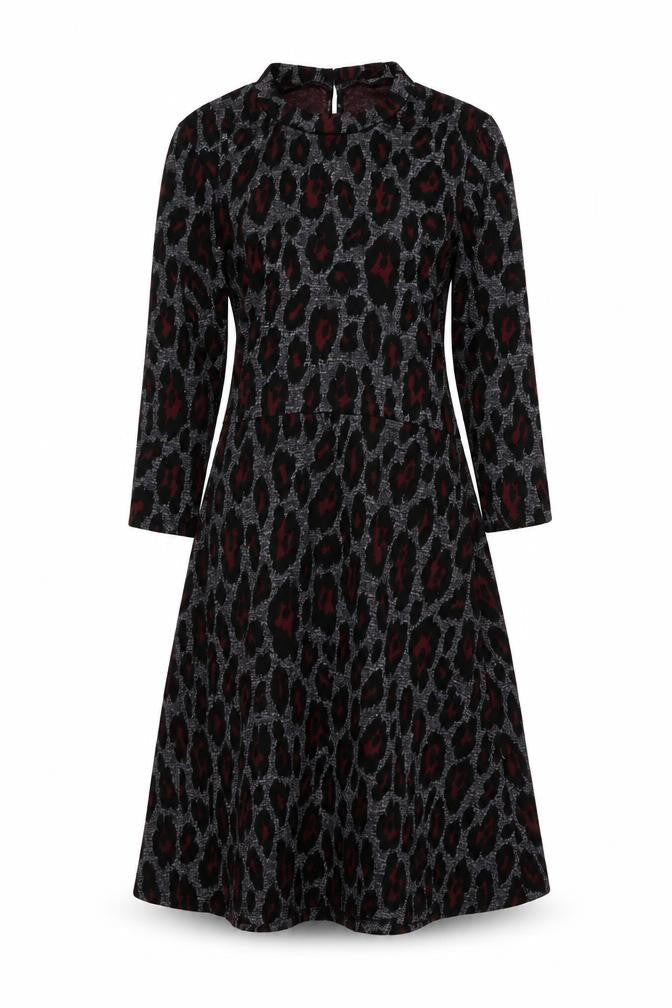 Dorothy Perkins Womens Grey Animal Print Polyester A-Line Size 12 Mock Neck Zip