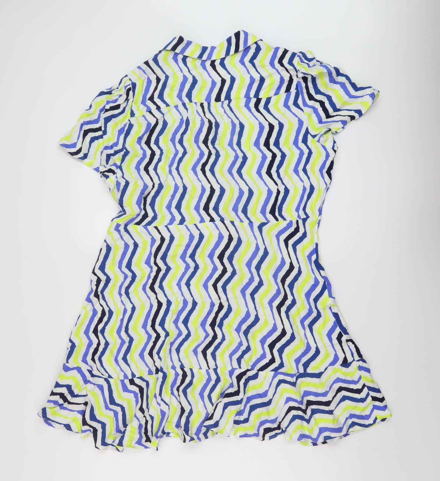 Marks and Spencer Womens Multicoloured Geometric Viscose A-Line Size 18 Collared Button