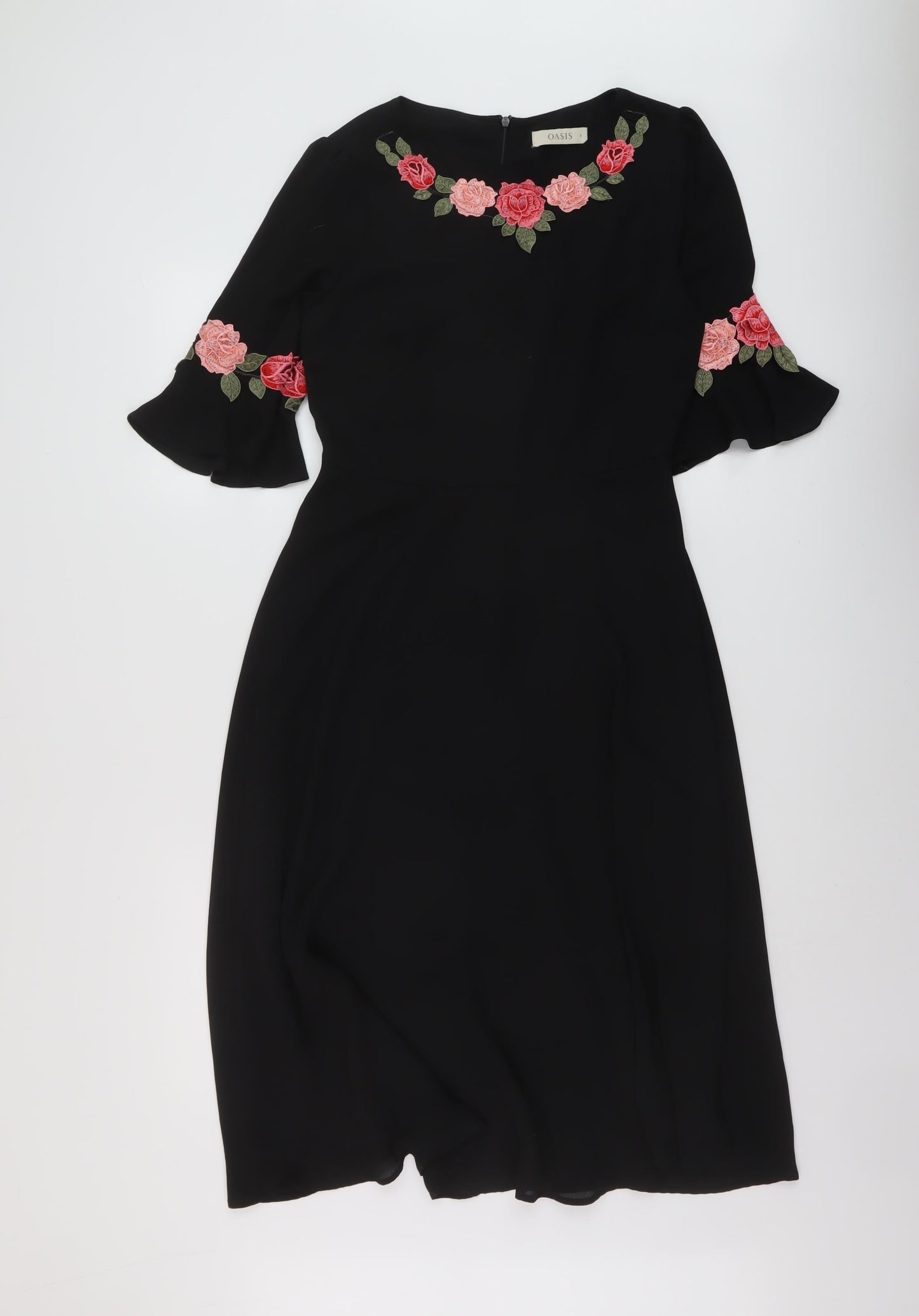 Oasis Womens Black Polyester A-Line Size 8 Round Neck Zip