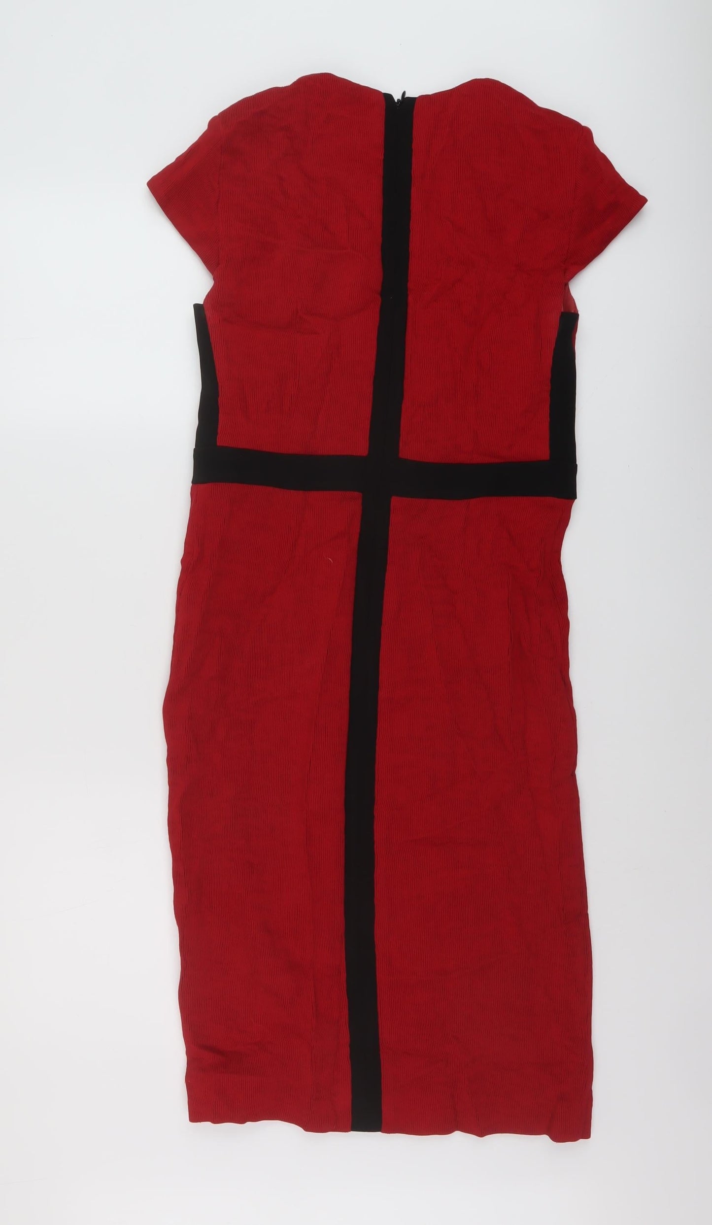 Damsei Womens Red Viscose Sheath Size 12 V-Neck Zip