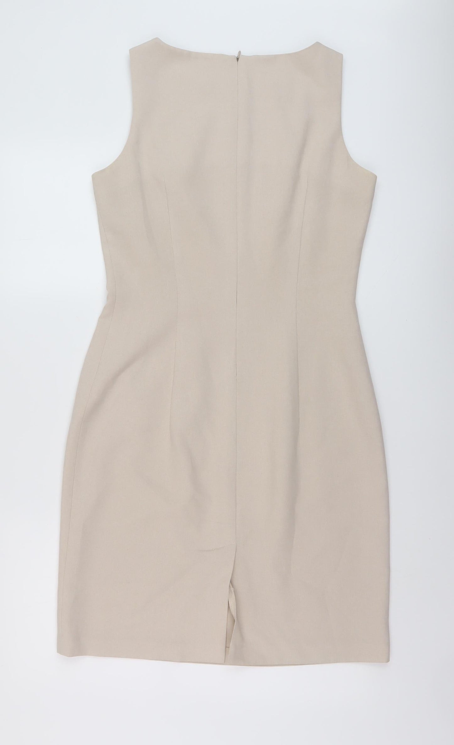NL Collection Womens Beige Polyester Sheath Size 12 Round Neck Zip