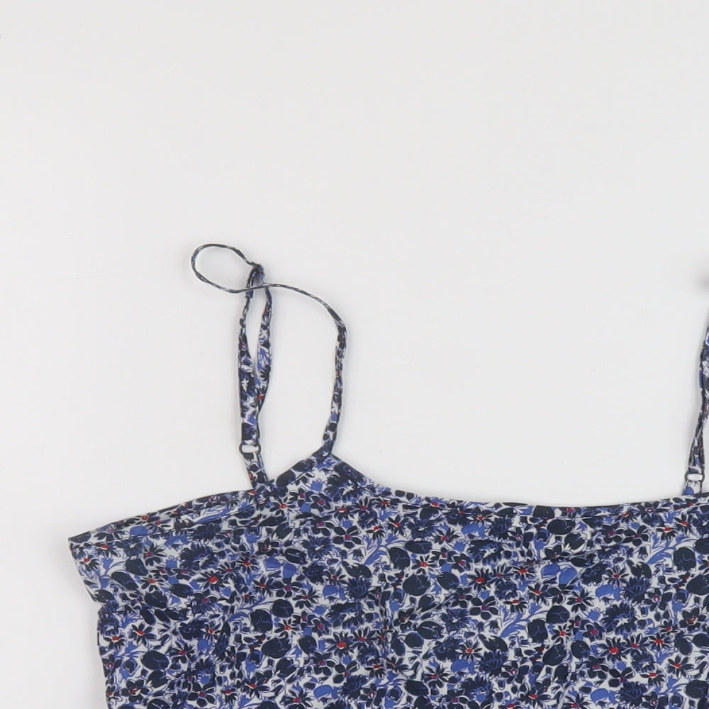 Jack Wills Womens Blue Floral Cotton Basic Tank Size 10 Round Neck