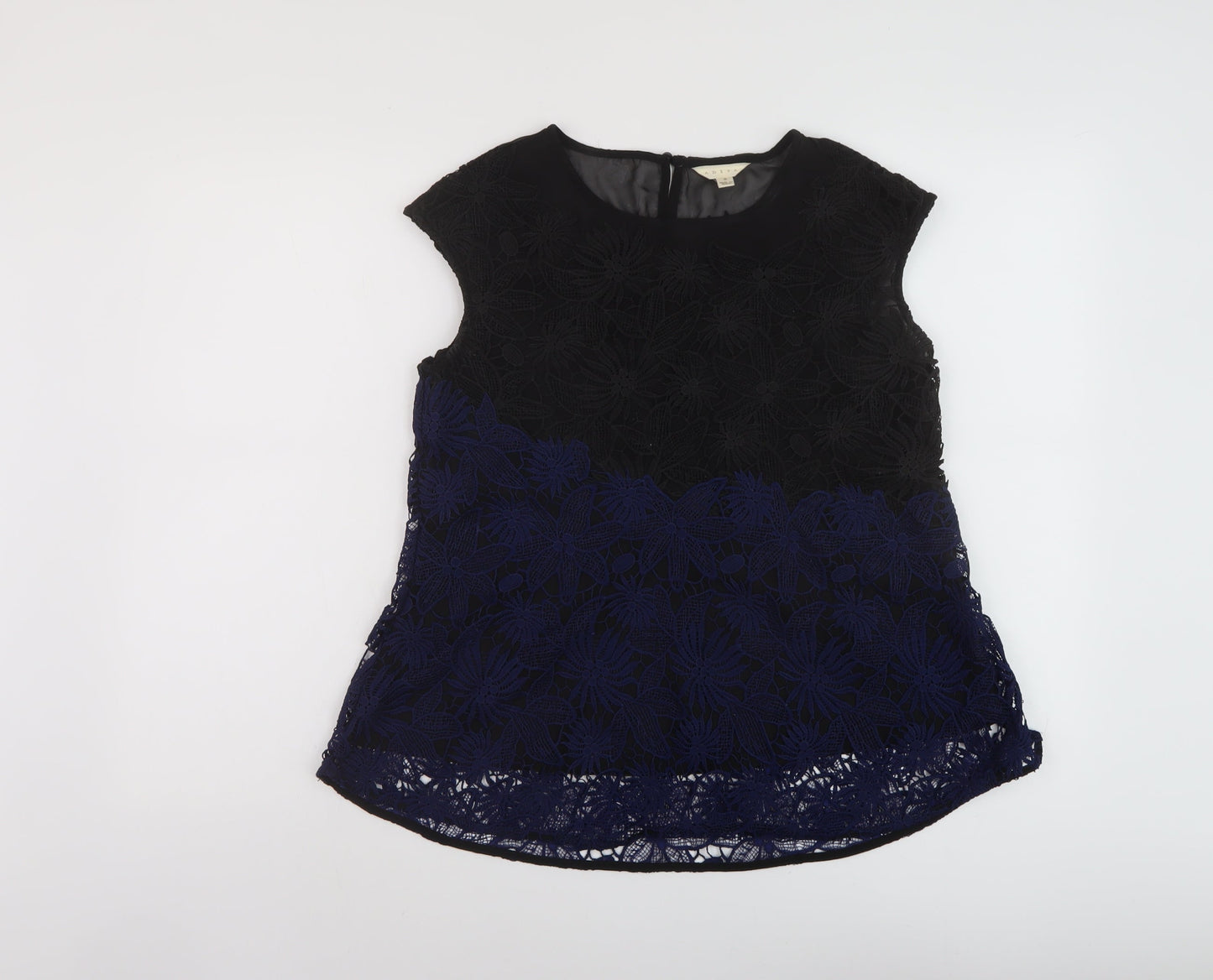 Adiva Womens Black Geometric Polyester Basic T-Shirt Size S Round Neck