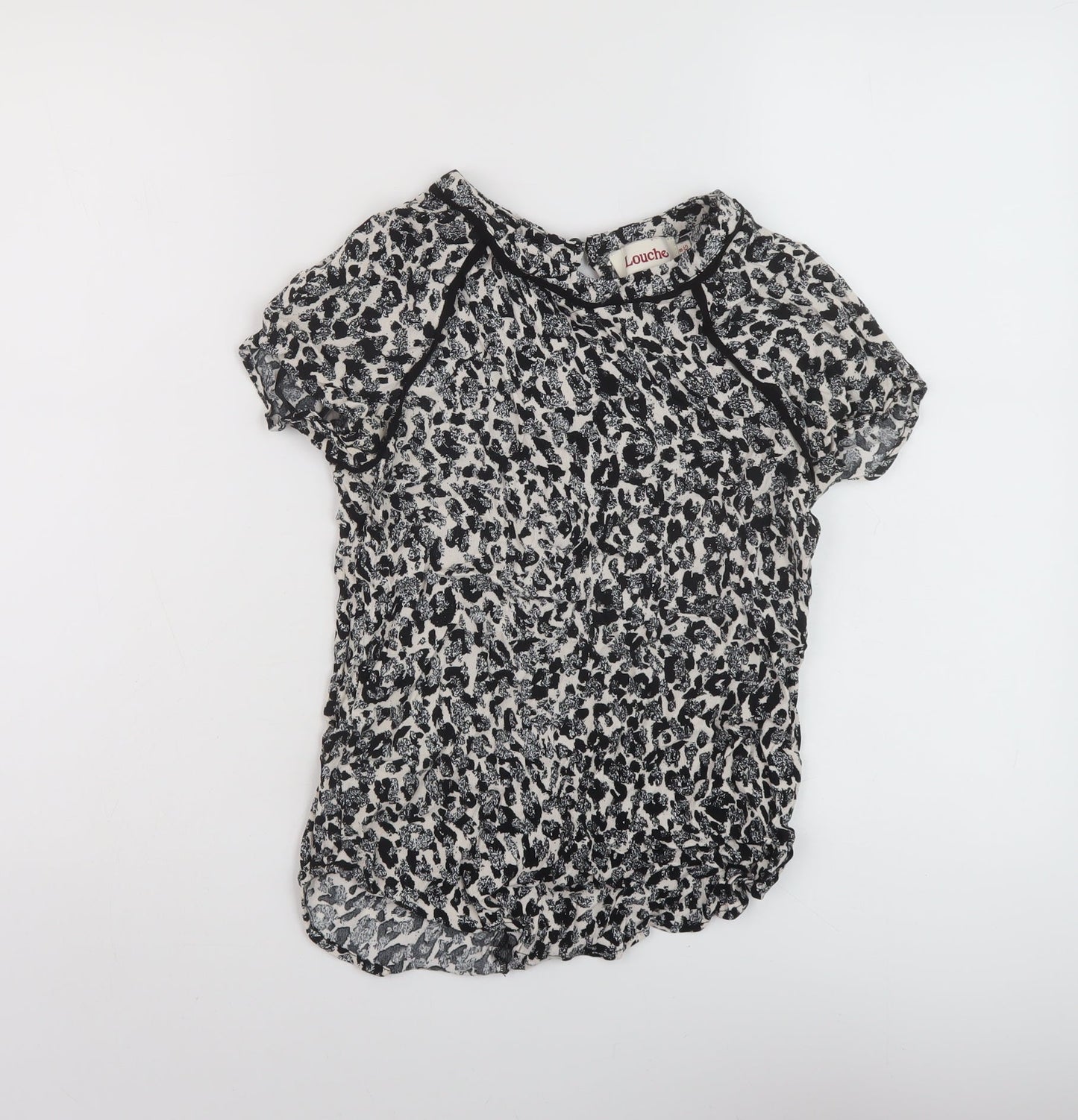 Louche Womens Black Geometric Viscose Basic T-Shirt Size 8 Round Neck