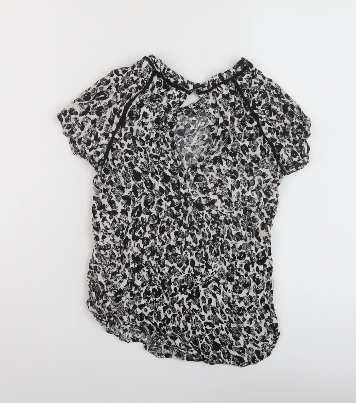 Louche Womens Black Geometric Viscose Basic T-Shirt Size 8 Round Neck