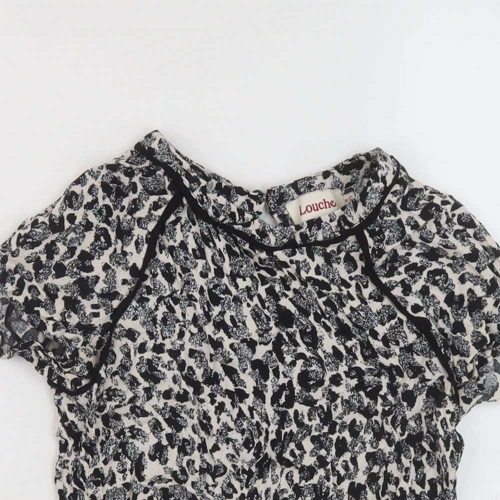 Louche Womens Black Geometric Viscose Basic T-Shirt Size 8 Round Neck