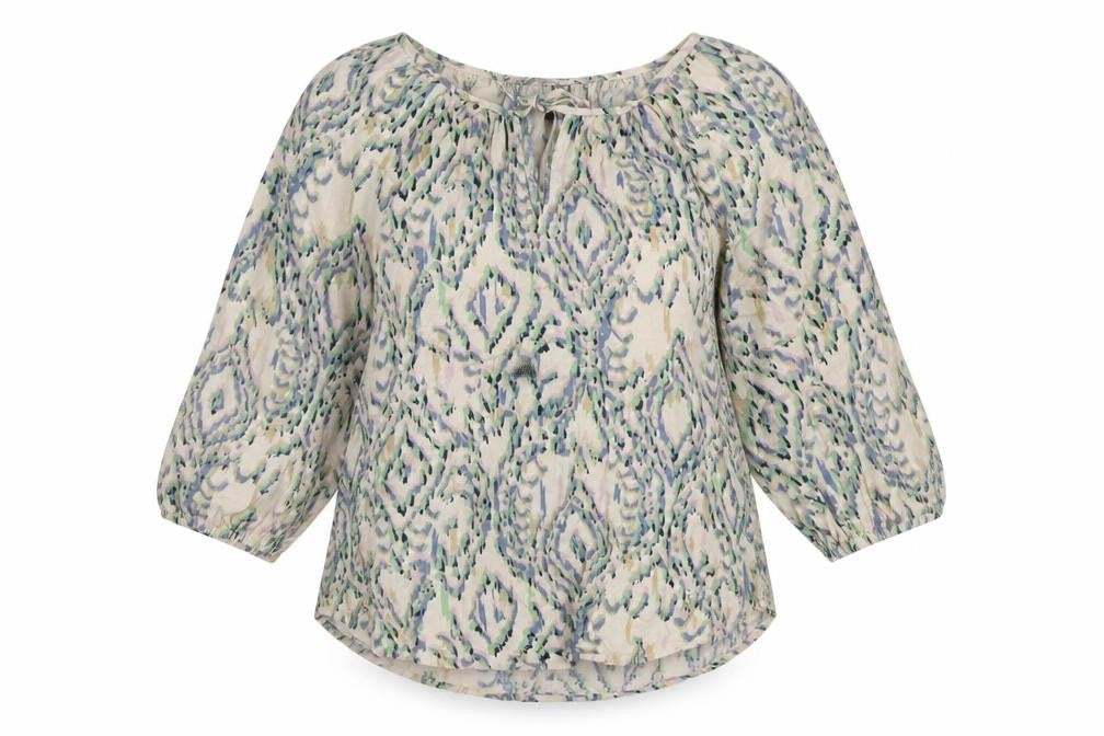 Marks and Spencer Womens Pink Geometric Linen Basic Blouse Size 10 Round Neck