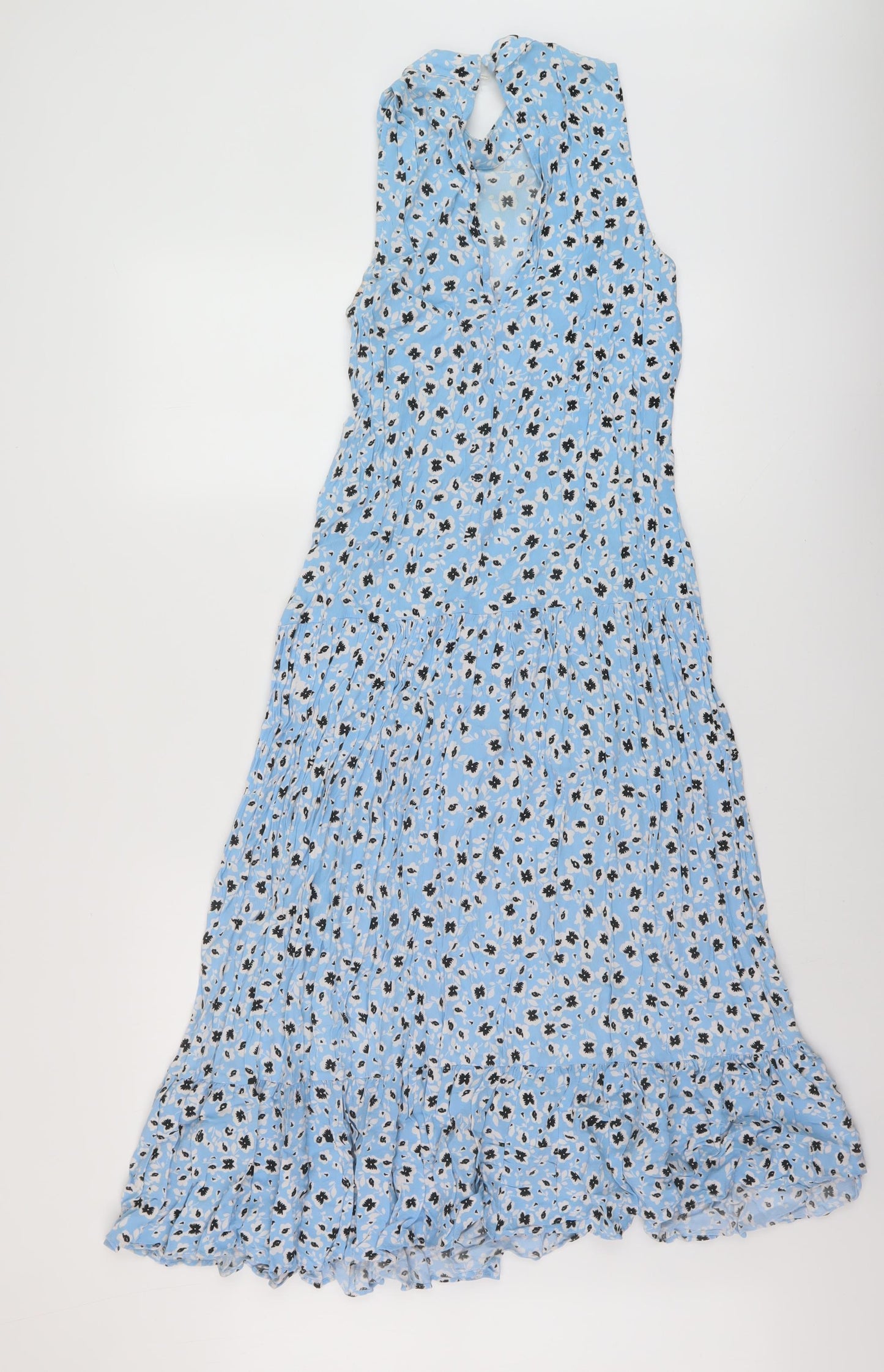 Topshop Womens Blue Floral Viscose A-Line Size 8 Mock Neck Button