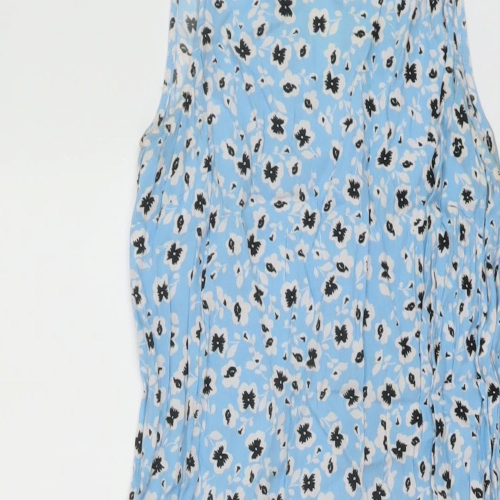 Topshop Womens Blue Floral Viscose A-Line Size 8 Mock Neck Button