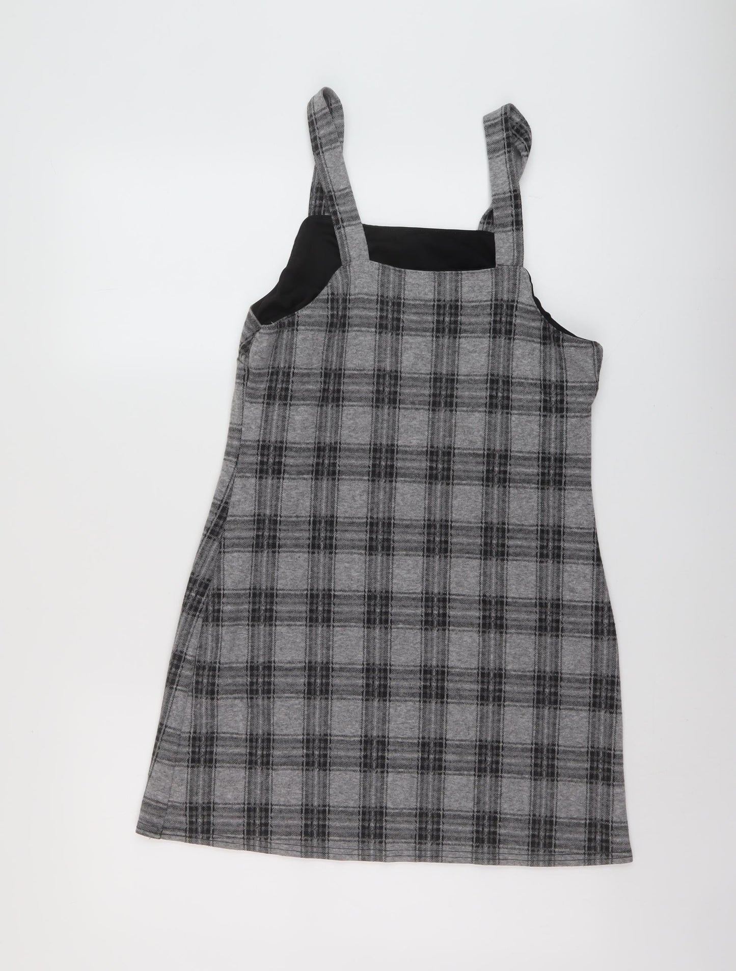 New Look Womens Grey Plaid Polyester Mini Size 10 Square Neck Pullover