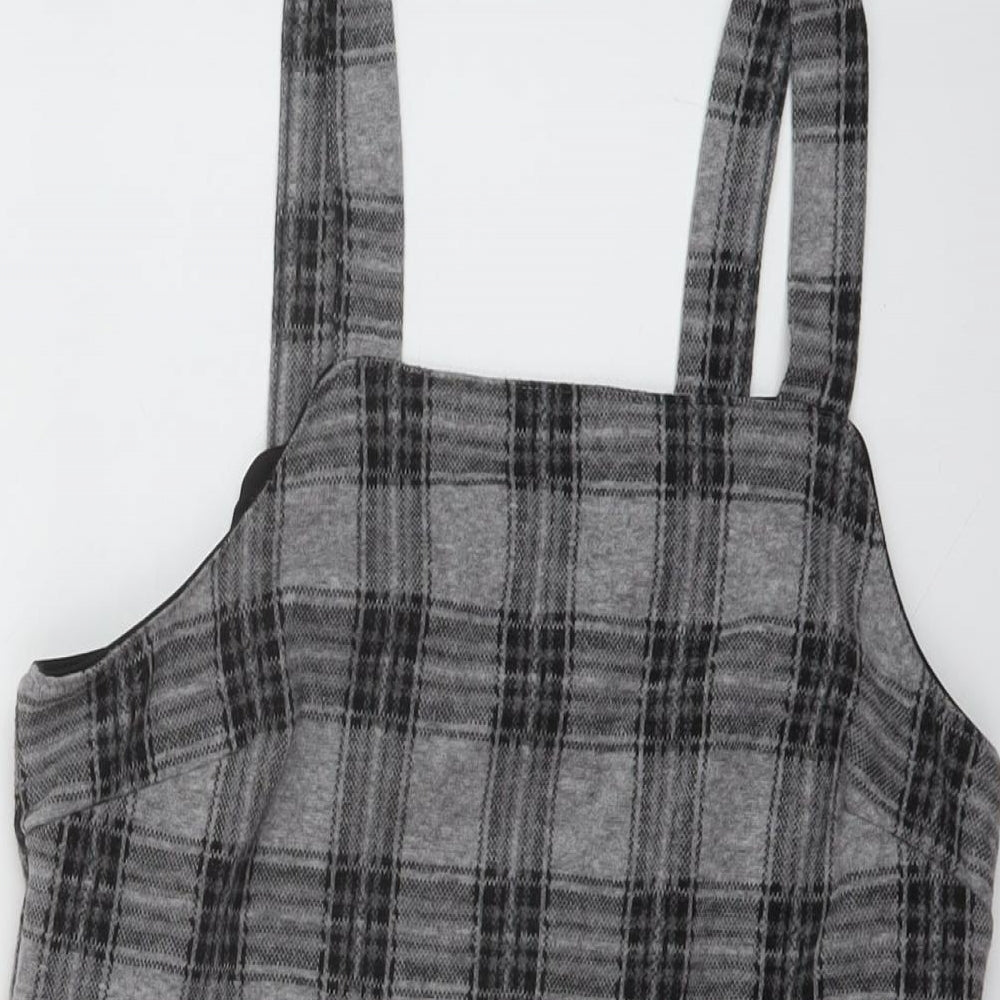 New Look Womens Grey Plaid Polyester Mini Size 10 Square Neck Pullover