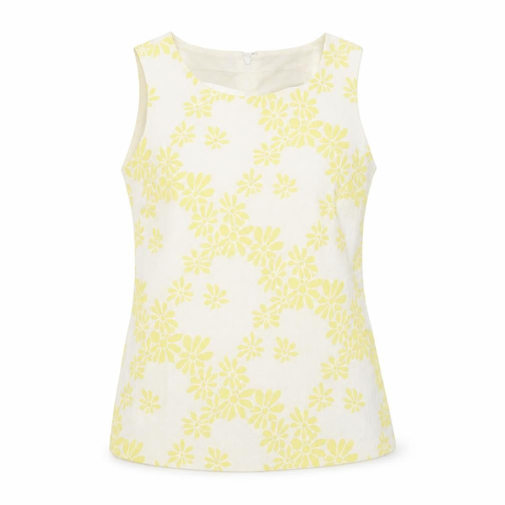 Marks and Spencer Womens White Floral Cotton Basic Tank Size 6 Round Neck